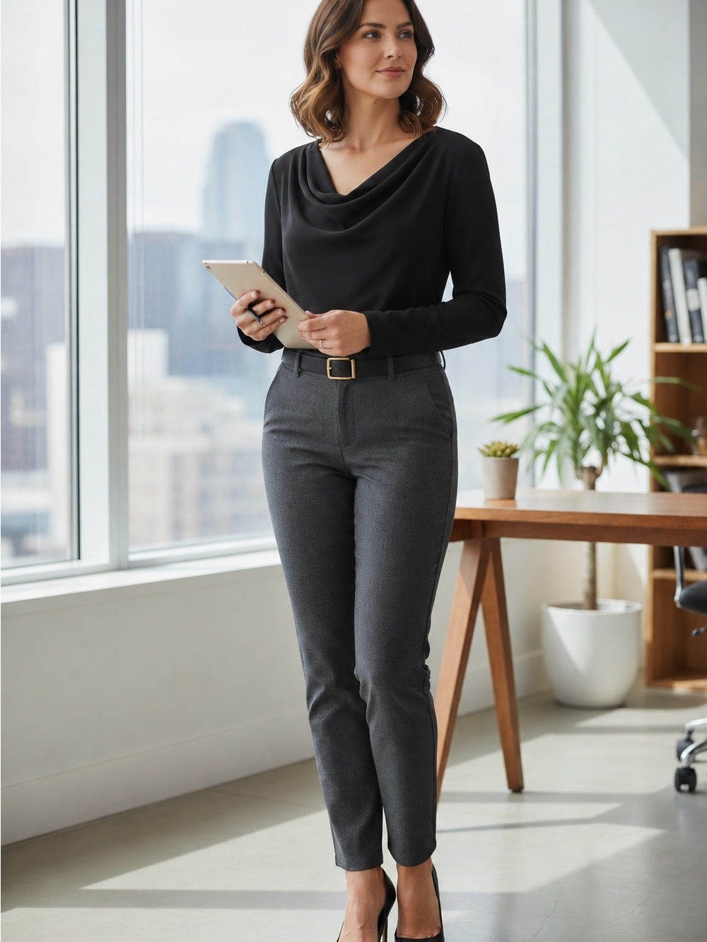 NWT Express Black Draped Cowl Neck Long Sleeve Top Size L
